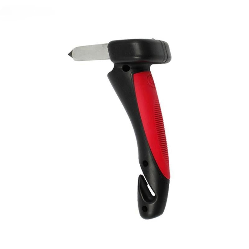 Maner Auto 4 in 1, Flippy, Kit de Siguranta, Maner, LED, Cutter, Ciocan, din ABS si Aluminiu, 18 x 7 cm, Rosu/Negru