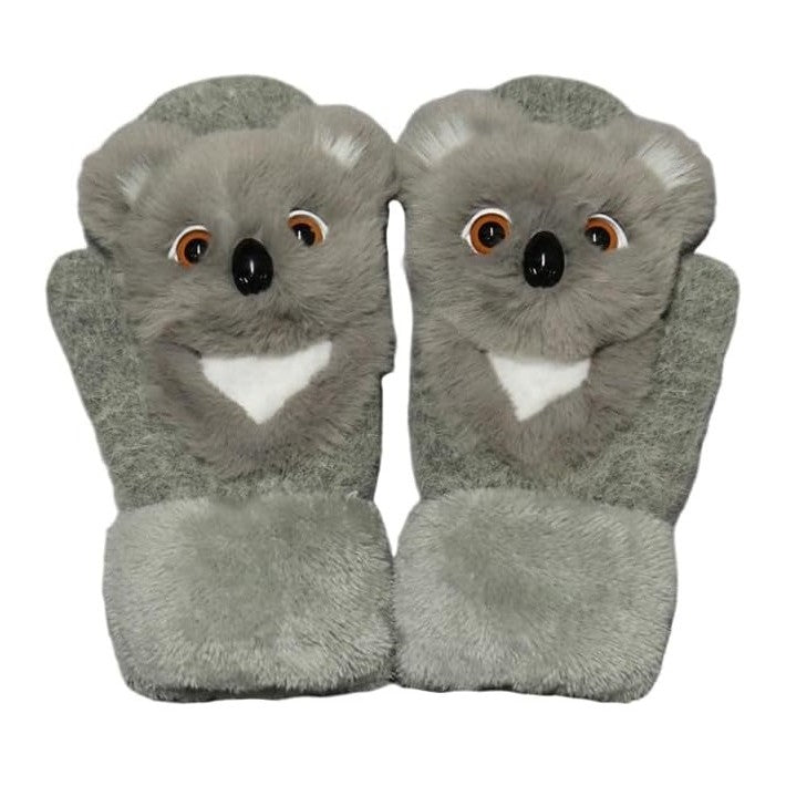 Manusi pentru Copii, Flippy, din Plus cu Umplutura de Bumbac, Protectie Termica, 24 x 20 x 3 cm, Model Koala 3D, Gri