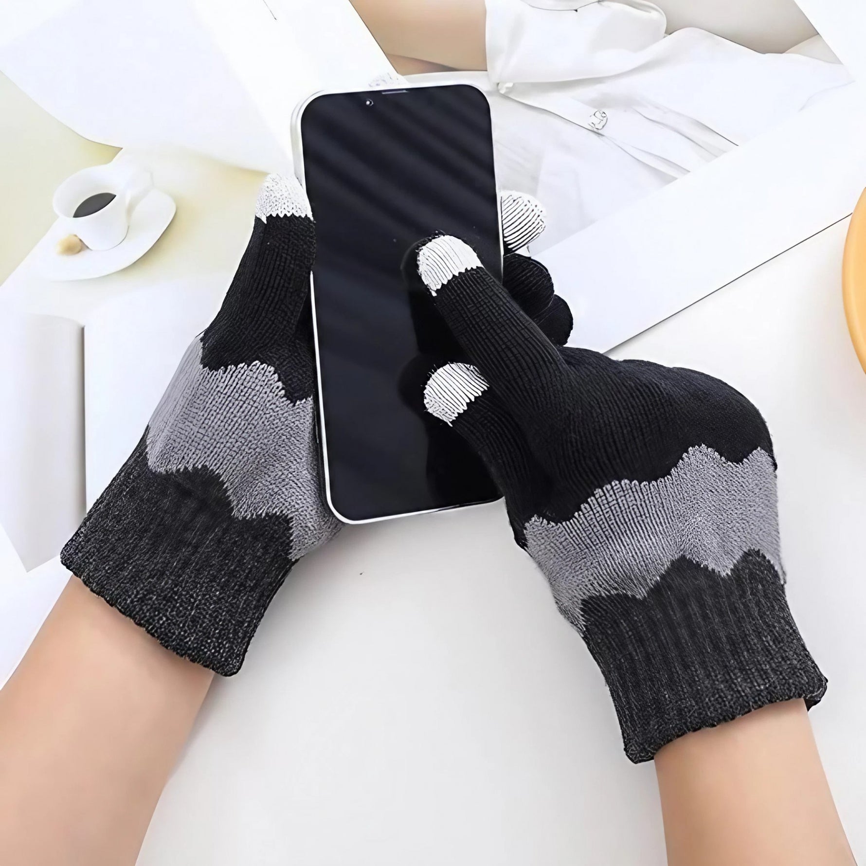 Manusi de Dama, Flippy, Model Ondulat, Functie Touchscreen (ecran tactil), Material Acril Tricotat, Manseta Elastica,