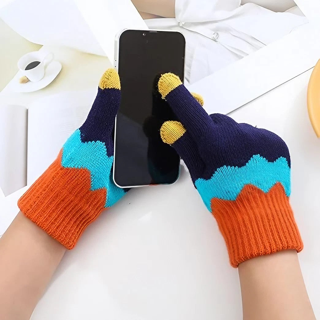 Manusi de Dama, Flippy, Model Ondulat, Functie Touchscreen (ecran tactil), Material Acril Tricotat, Manseta Elastica,
