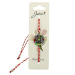 Martisor Bratara Snur Alb-Rosu, Jolie, Pandantiv Metalic, Model Floare Colorata