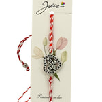 Martisor Bratara Snur Alb-Rosu, Jolie, Pandantiv Metalic, Model Inima cu Fluturas in interior