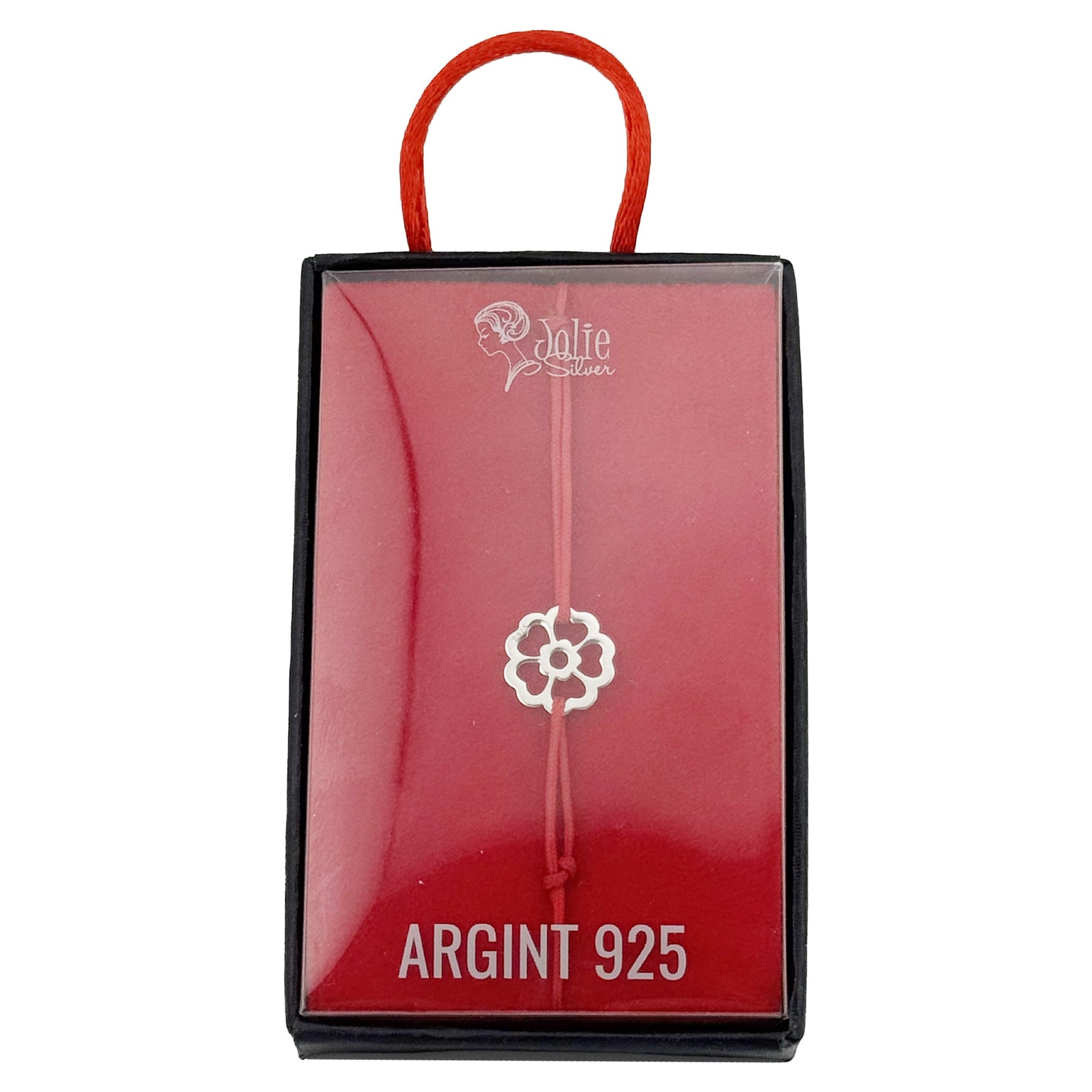 Bratara Argint 925 pentru Dama, Jolie, Model Floare in Contur, Martisor Bratara de 1 Martie, Pandativ Argintiu cu Snur
