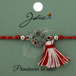 Martisor Bratara Ciucure, Jolie, Snur Rosu Reglabil, cu Pandantiv, Model Floare-Buburuza