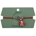 Martisor Bratara Ciucure, Jolie, Snur Rosu Reglabil, cu Pandantiv, Model Floare-Buburuza