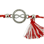 Martisor Bratara cu Ciucure pentru Dama, Jolie, Model Cerc Infinit, Set 12 bucati, Pandativ din Inox cu Pietre, Snur