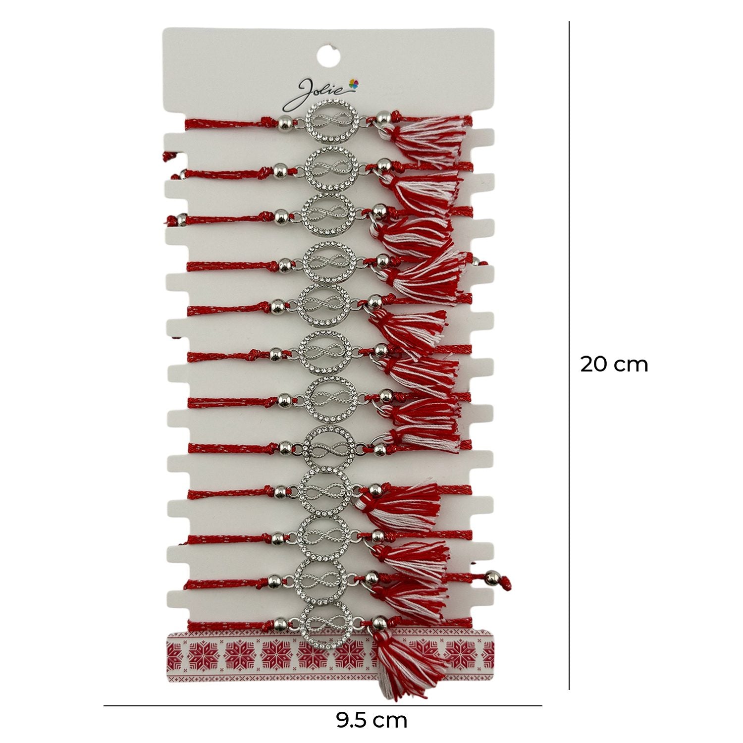 Martisor Bratara cu Ciucure pentru Dama, Jolie, Model Cerc Infinit, Set 12 bucati, Pandativ din Inox cu Pietre, Snur