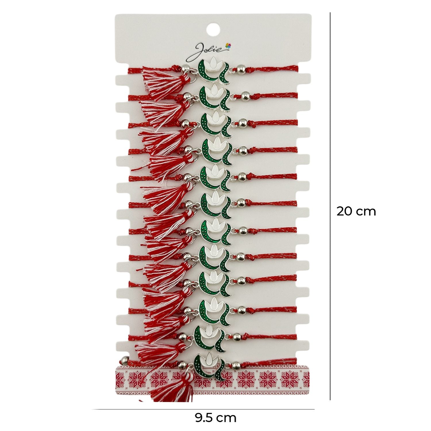 Martisor Bratara cu Ciucure pentru Dama, Jolie, Model Ghiocel, Set 12 bucati, Pandativ din Inox, Snur Reglabil, Rosu/Alb