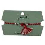 Martisor Bratara Ciucure, Jolie, Snur Rosu Reglabil, Model Doua Inimi, Argintiu-Rosu