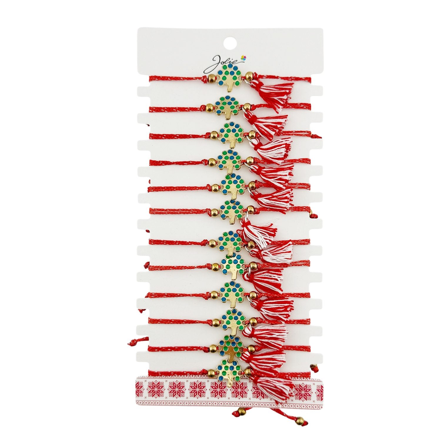Martisor Bratara cu Ciucure pentru Dama, Jolie, Model Copacul Vietii, Set 12 bucati, Pandativ din Inox, Snur Reglabil,
