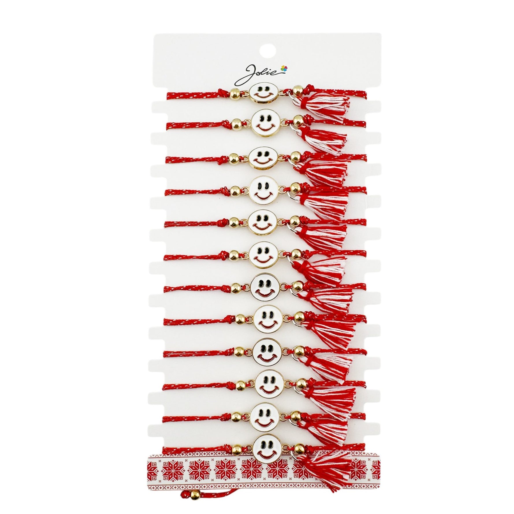 Martisor Bratara cu Ciucure pentru Dama, Jolie, Model Fata Zambitoare, Set 12 bucati, Pandativ din Inox, Snur Reglabil,