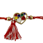 Martisor Bratara cu Ciucure pentru Dama, Jolie, Model Inimi Colorate, Set 12 bucati, Pandativ din Inox, Snur Reglabil,
