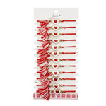 Martisor Bratara cu Ciucure pentru Dama, Jolie, Model Inimi, Set 12 bucati, Pandativ din Inox, Snur Reglabil, Rosu/Alb