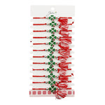 Martisor Bratara cu Ciucure pentru Dama, Jolie, Model Trifoi Verde cu Buburuza, Set 12 bucati, Pandativ din Inox cu