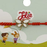 Martisor Bratara pentru Copii, Jolie, Model Libelula, din Metal Auriu cu Snur Impletit Rosu, Alb
