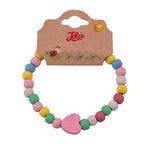 Martisor Bratara pentru Copii, Jolie, Pandativ Inimioara Roz, tip Elastica cu Margele din Lemn Colorate
