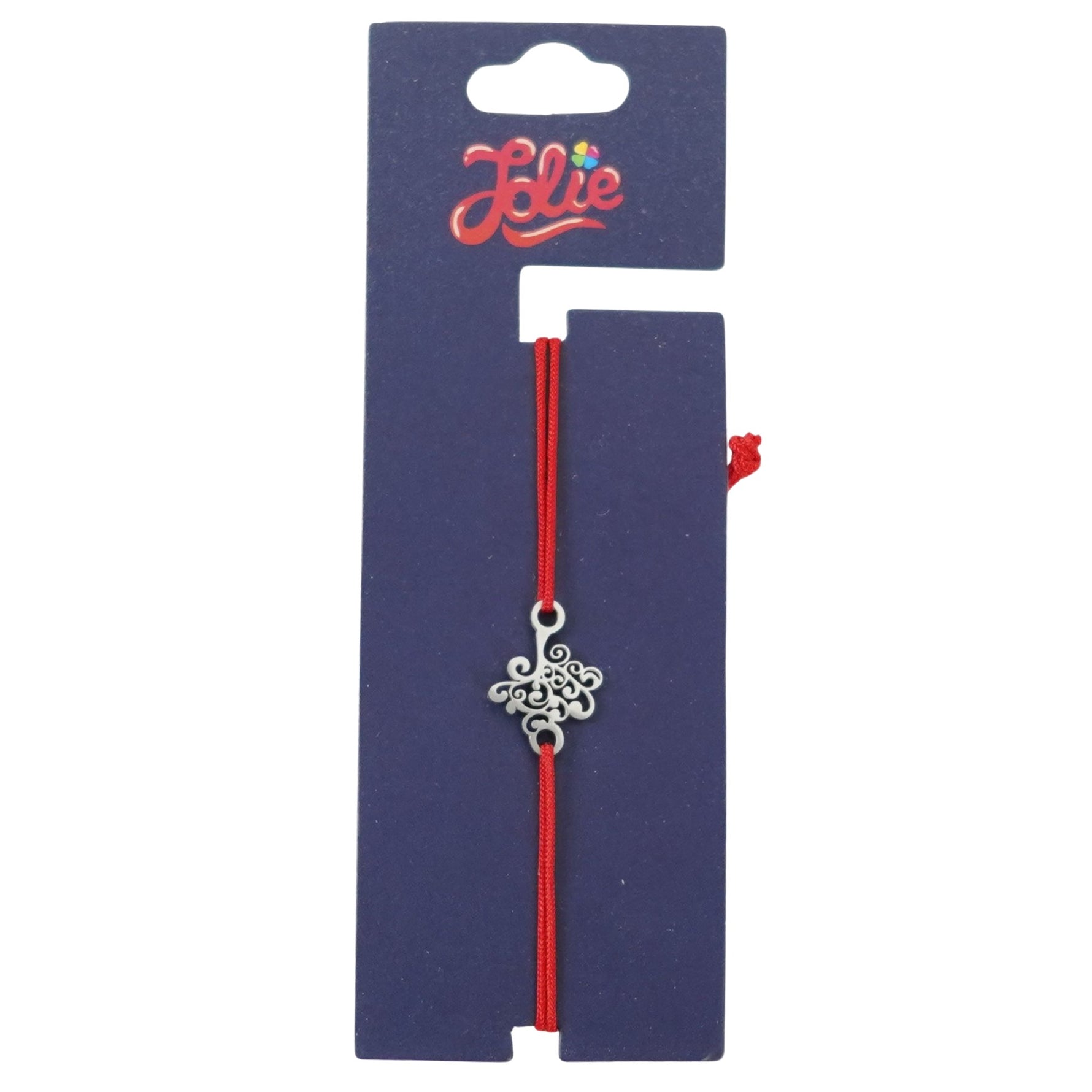 Martisor Bratara din Inox pentru Copii, Jolie, Textil si Inox, Snur Rosu, Model Copac, Argintiu