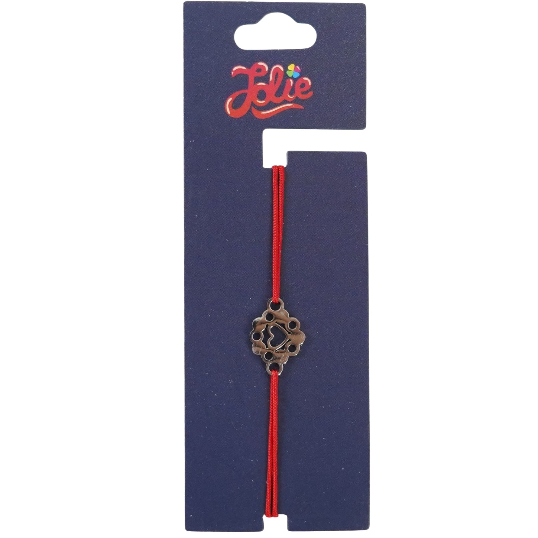 Martisor Bratara din Inox pentru Copii, Jolie, Textil si Inox, Snur Rosu, Model Inima, Argintiu