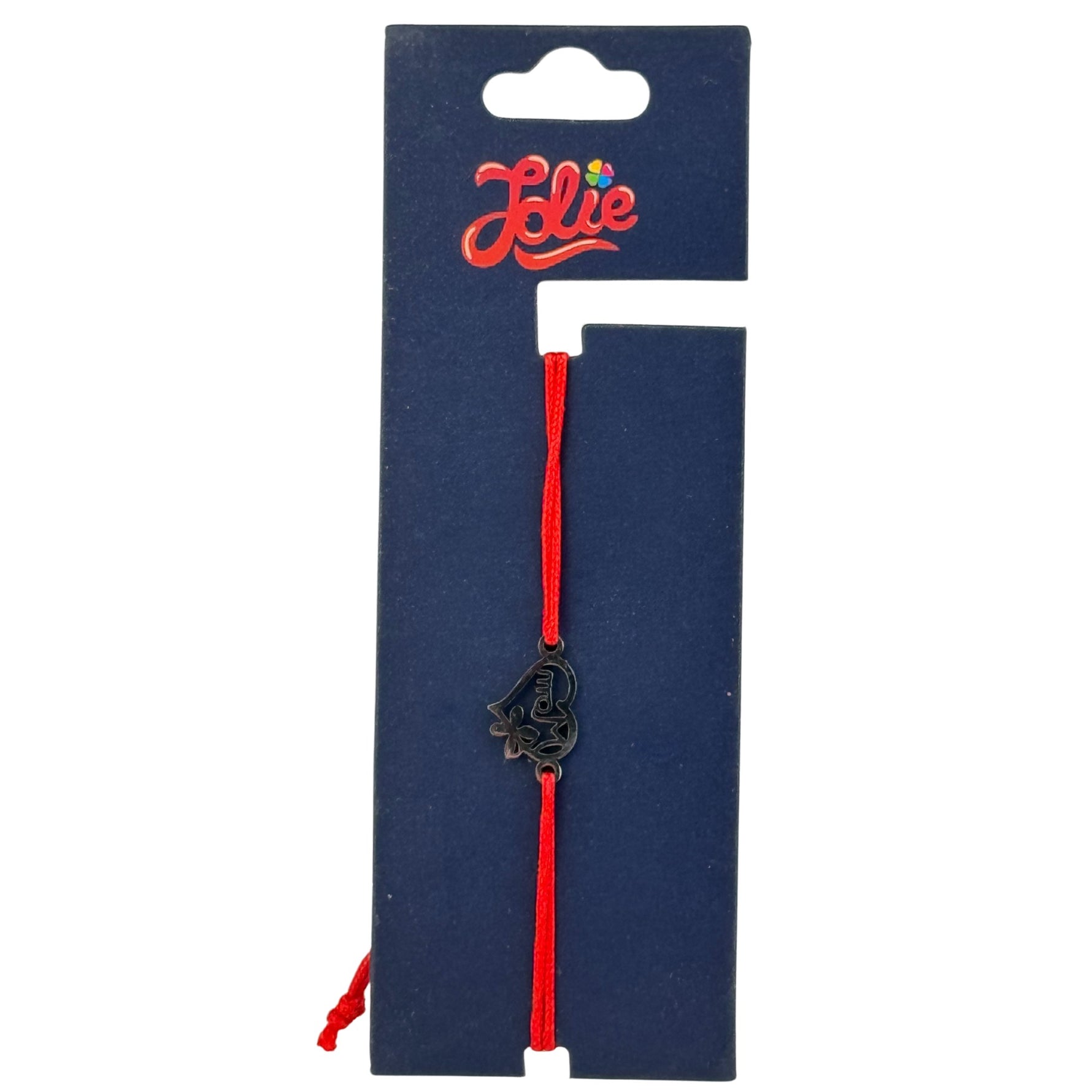 Martisor Bratara din Inox pentru Copii, Jolie, Textil si Inox, Snur Rosu, Model Inima Mama, Argintiu