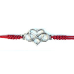 Martisor tip Bratara cu Pandantiv Metalic, Jolie, cu Snur Textil Rosu Impletit, Model Inima Infinit, Dimensiune