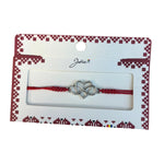Martisor tip Bratara cu Pandantiv Metalic, Jolie, cu Snur Textil Rosu Impletit, Model Inima Infinit, Dimensiune