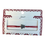 Martisor tip Bratara cu Pandantiv Metalic, Jolie, cu Snur Textil Rosu Impletit, Model Fluture, Dimensiune Reglabila,