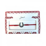 Martisor tip Bratara cu Pandantiv Metalic, Jolie, cu Snur Textil Rosu Impletit, Model Potcoava, Dimensiune Reglabila,