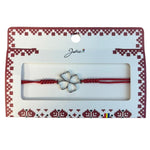 Martisor tip Bratara cu Pandantiv Metalic, Jolie, cu Snur Textil Rosu Impletit, Model Trifoi cu Patru Foi, Dimensiune