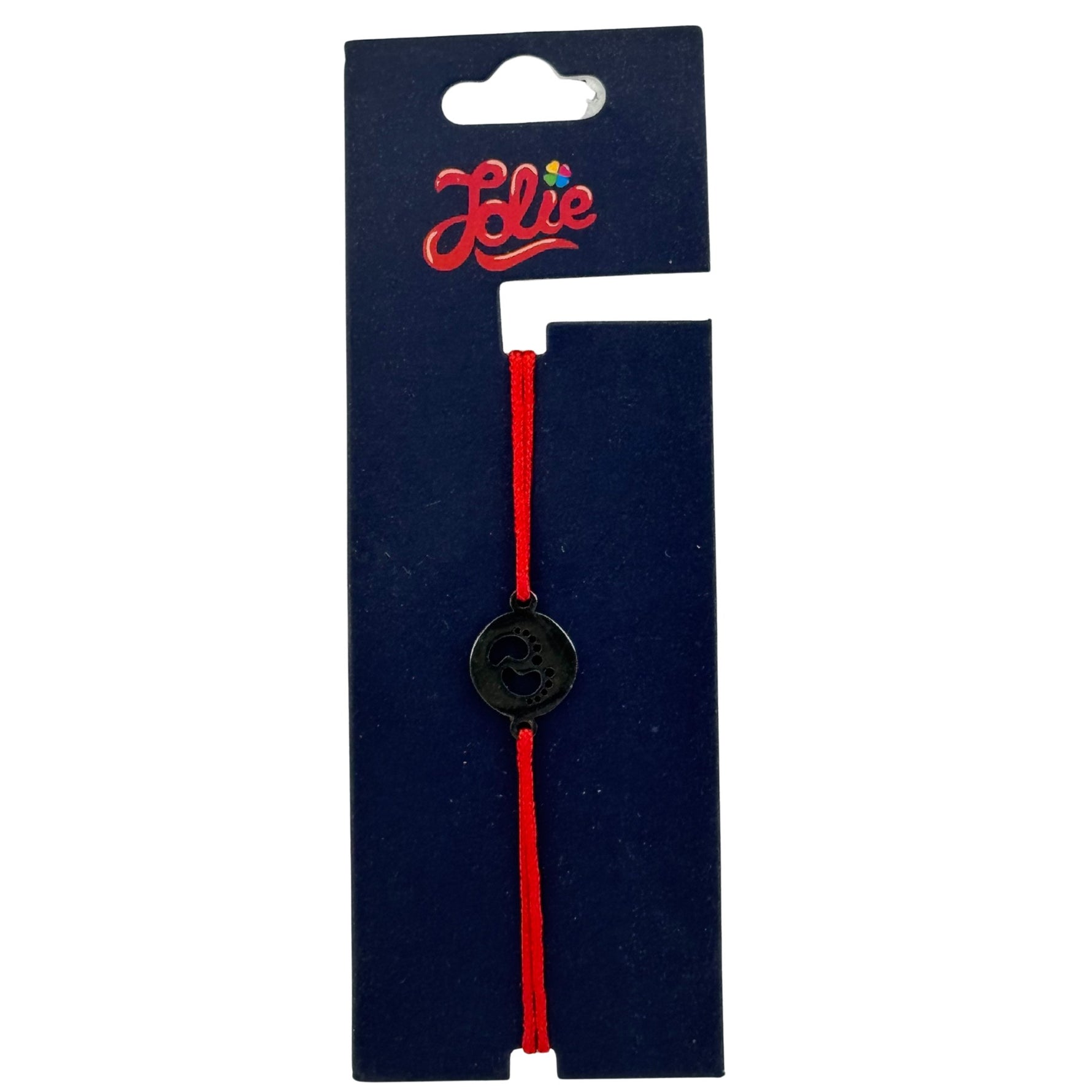 Martisor Bratara din Inox pentru Copii, Jolie, Textil si Inox, Snur Rosu, Model Talpi, Argintiu