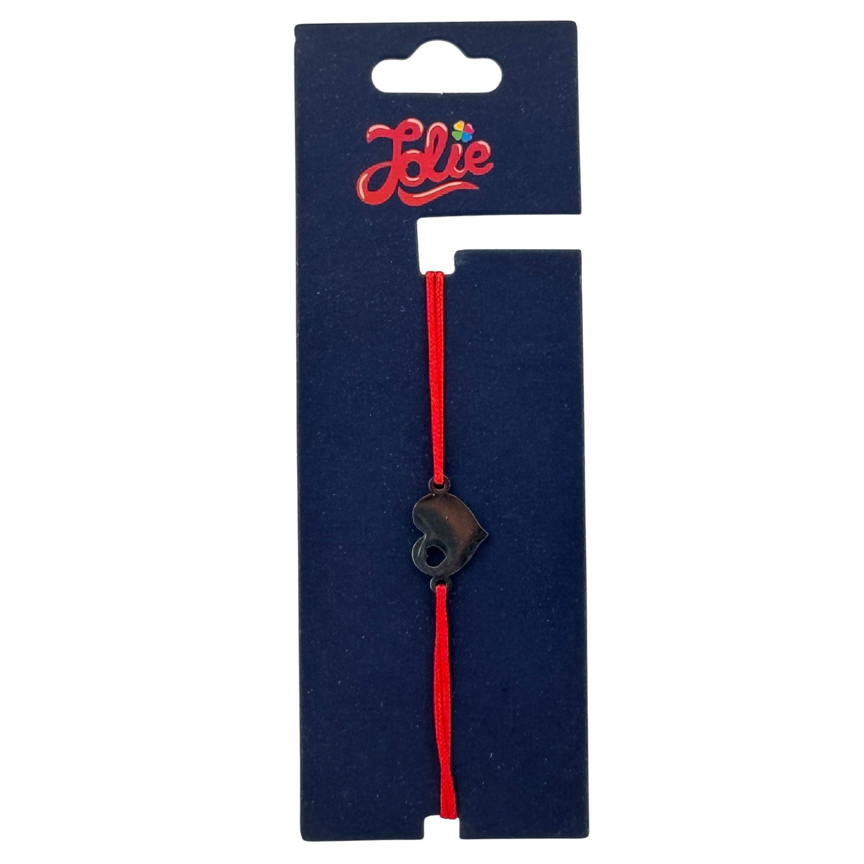 Martisor Bratara din Inox pentru Copii, Jolie, Textil si Inox, Snur Rosu, Model Inimioare, Argintiu