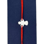 Martisor Bratara Inox pentru Copii, Jolie, Model Inger, din Inox si Metal Inox, Snur Rosu, Argintiu