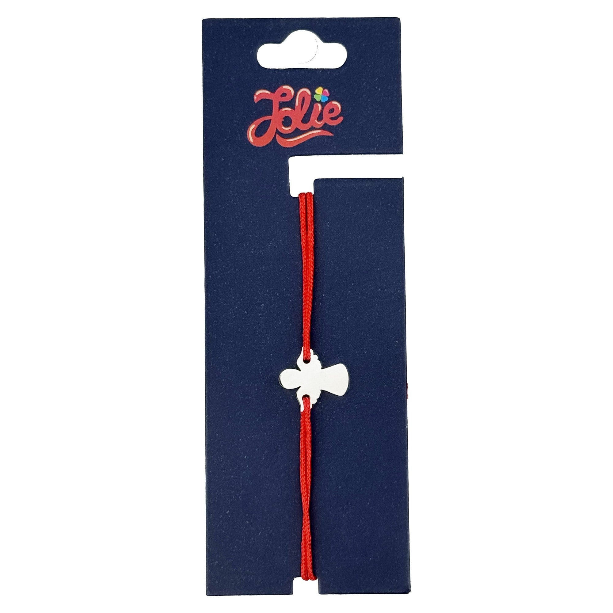 Martisor Bratara Inox pentru Copii, Jolie, Model Inger, din Inox si Metal Inox, Snur Rosu, Argintiu