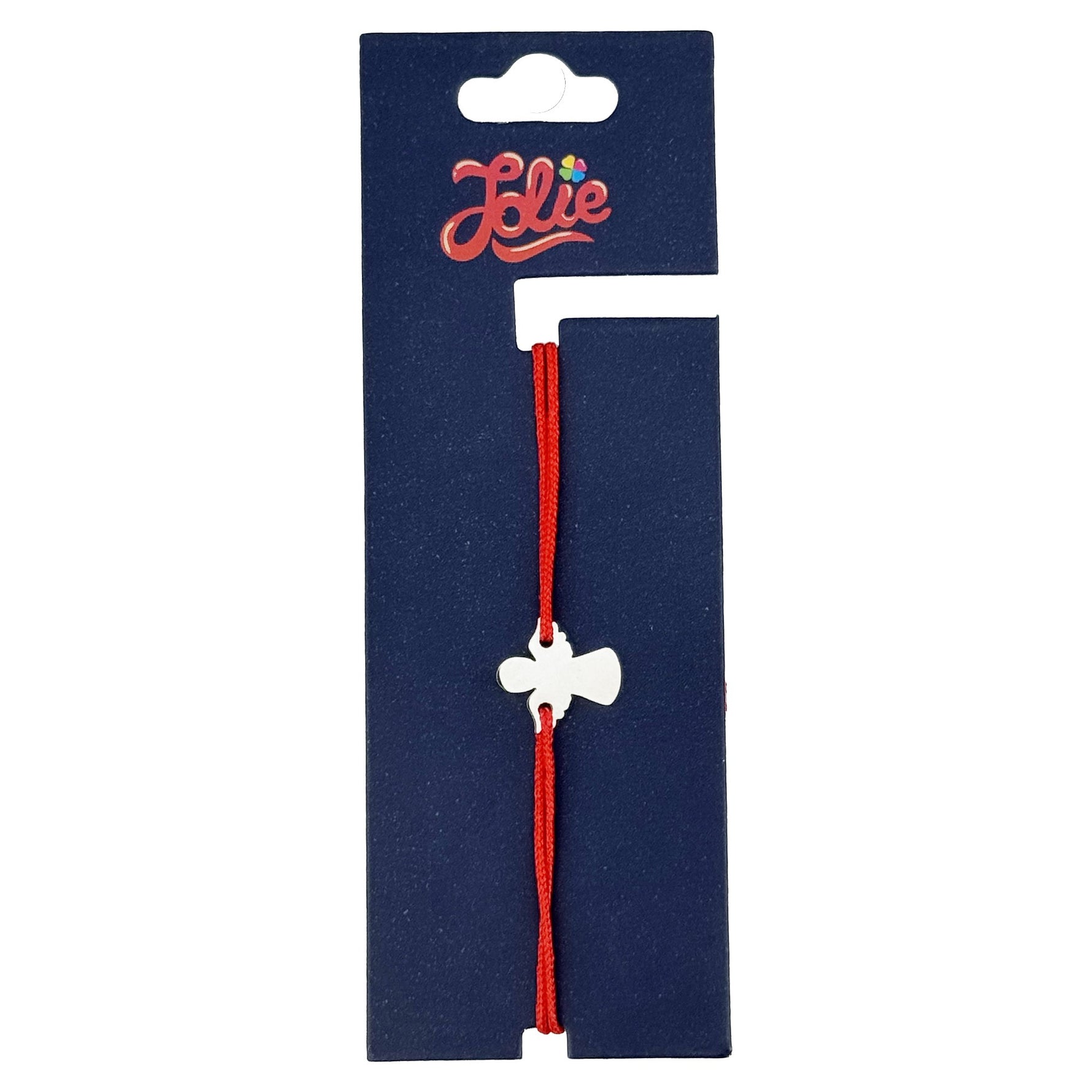Martisor Bratara Inox pentru Copii, Jolie, Model Inger, din Inox si Metal Inox, Snur Rosu, Argintiu