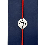 Martisor Bratara Inox pentru Copii, Jolie, Model Luna cu Stele, din Inox si Metal Inox, Snur Rosu, Argintiu