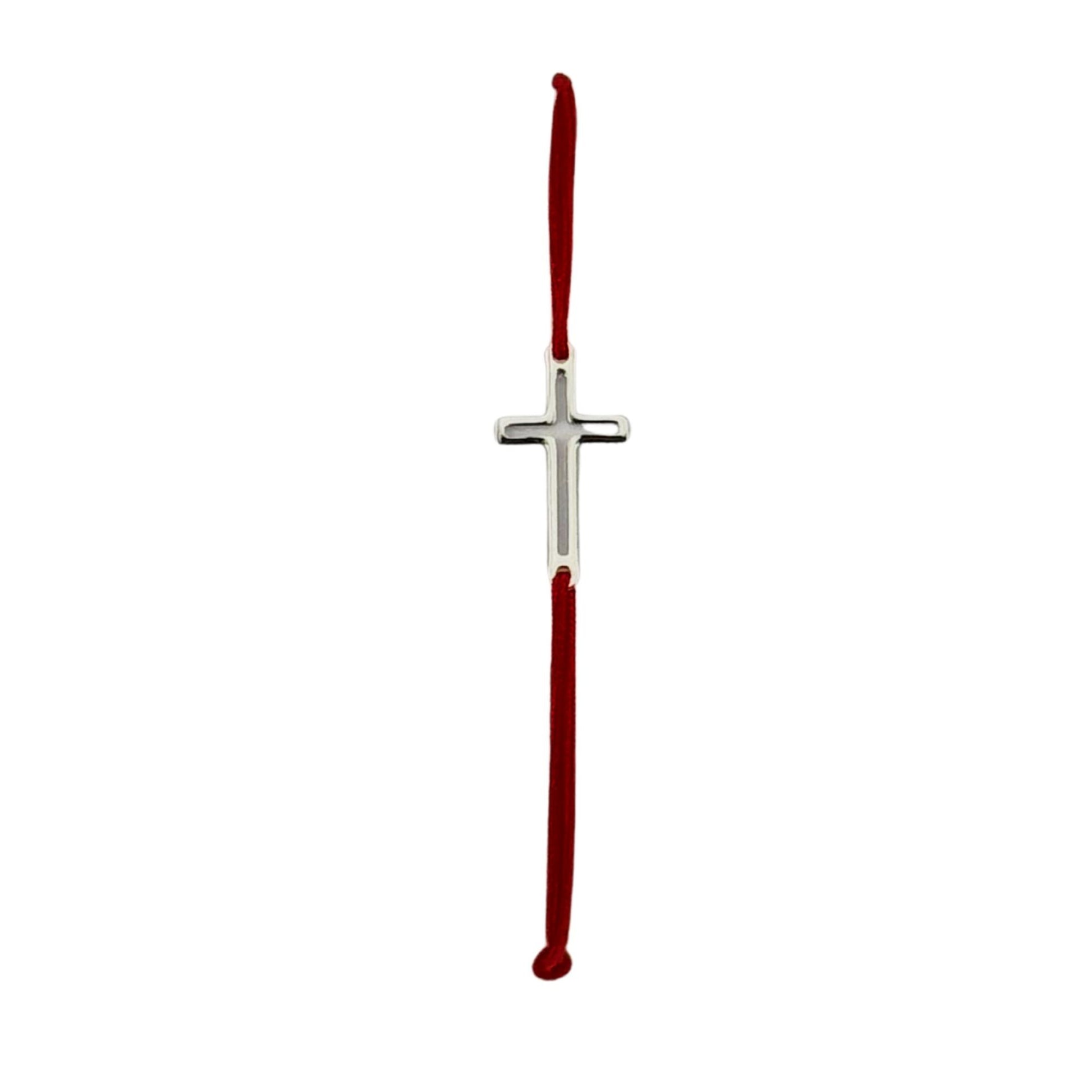 Martisor Bratara, Jolie, Argint 925, Model Cruce, Snur Rosu Reglabil, Fara Pietre, Argintiu