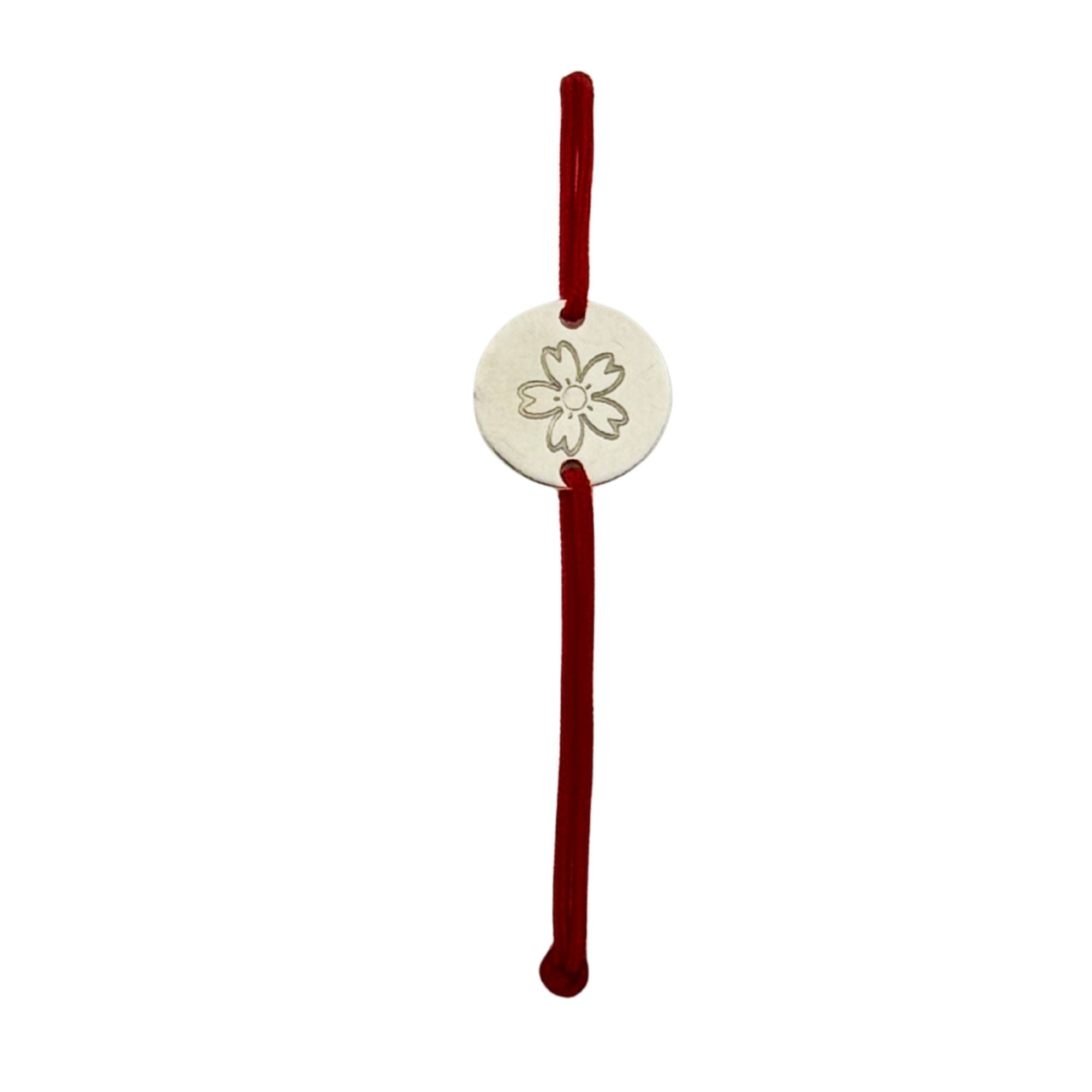 Martisor Bratara, Jolie, Argint 925, Model Rotund Floare, Snur Rosu Reglabil, Fara Pietre, Argintiu