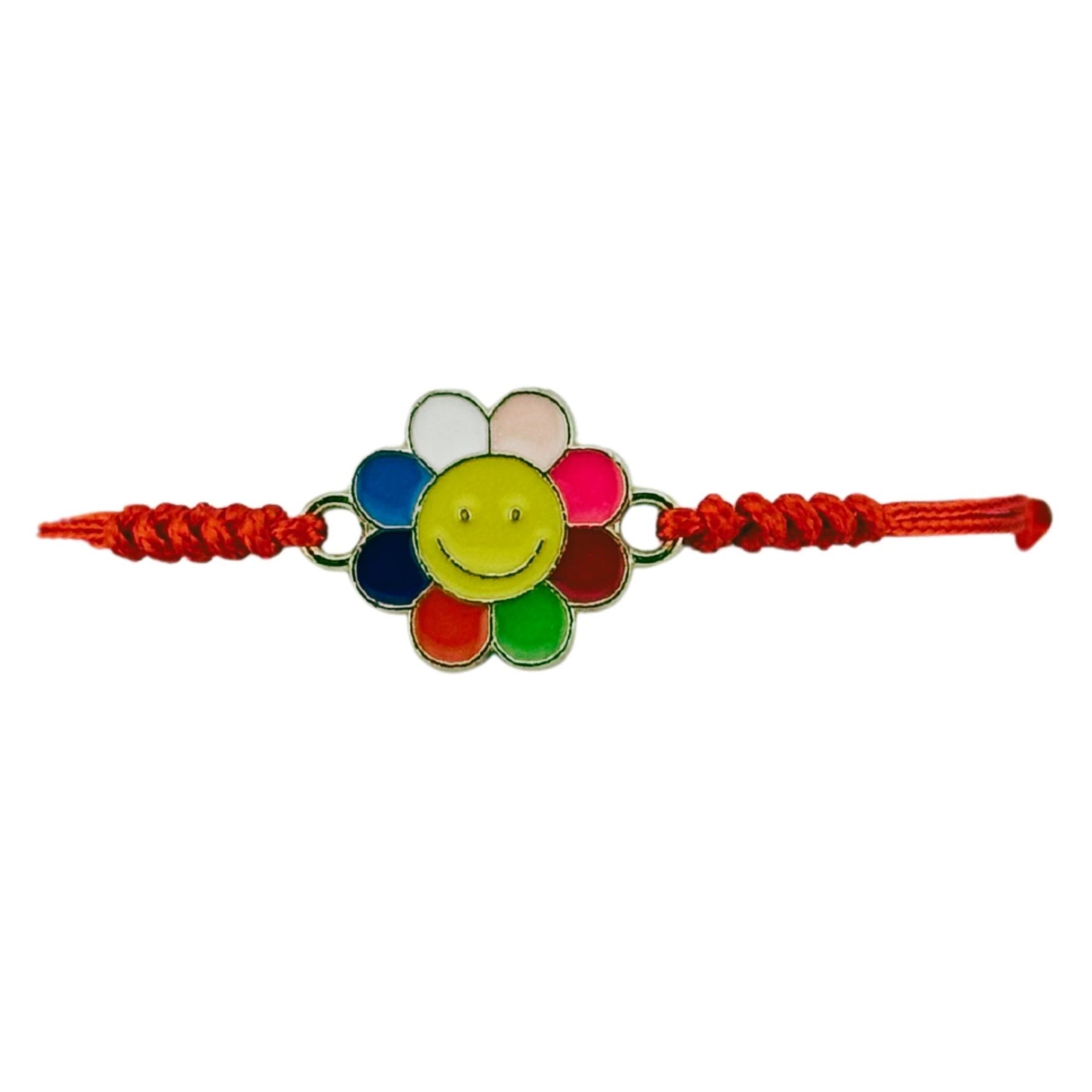 Martisor Bratara pentru Dama si Copii, Jolie, Model Floricica Smiley, Set 12 bucati, Pandantiv Emailat, Snur Reglabil,