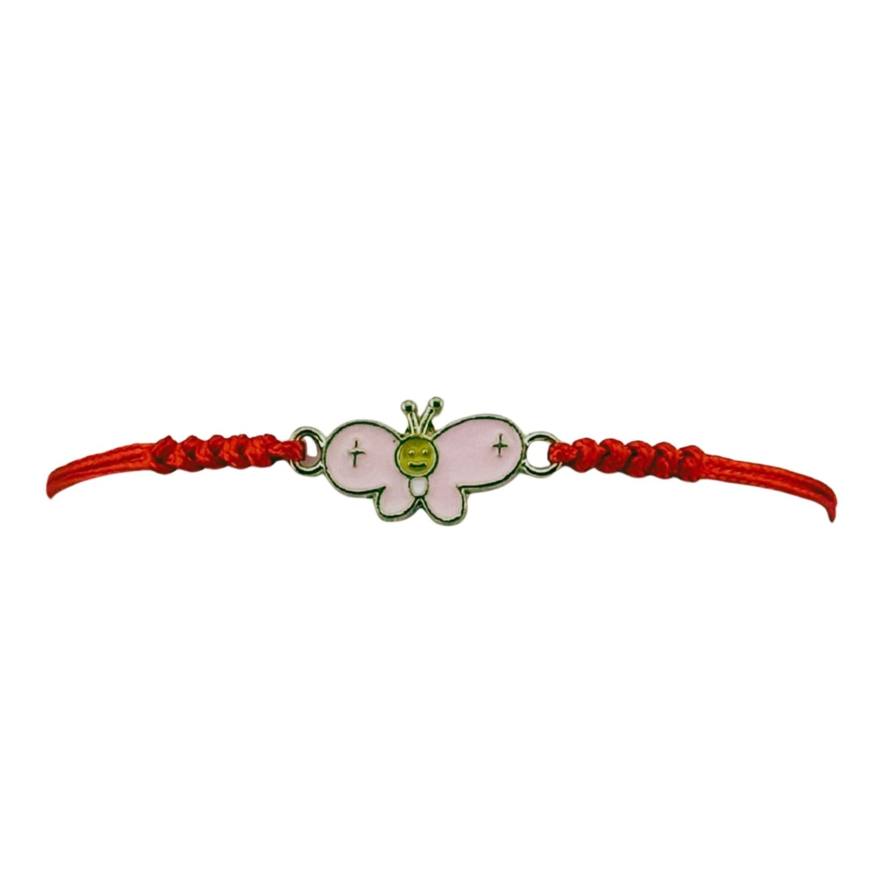 Martisor Bratara pentru Dama si Copii, Jolie, Model Fluture Vesel, Set 12 bucati, Pandantiv Emailat Roz, Snur Reglabil,