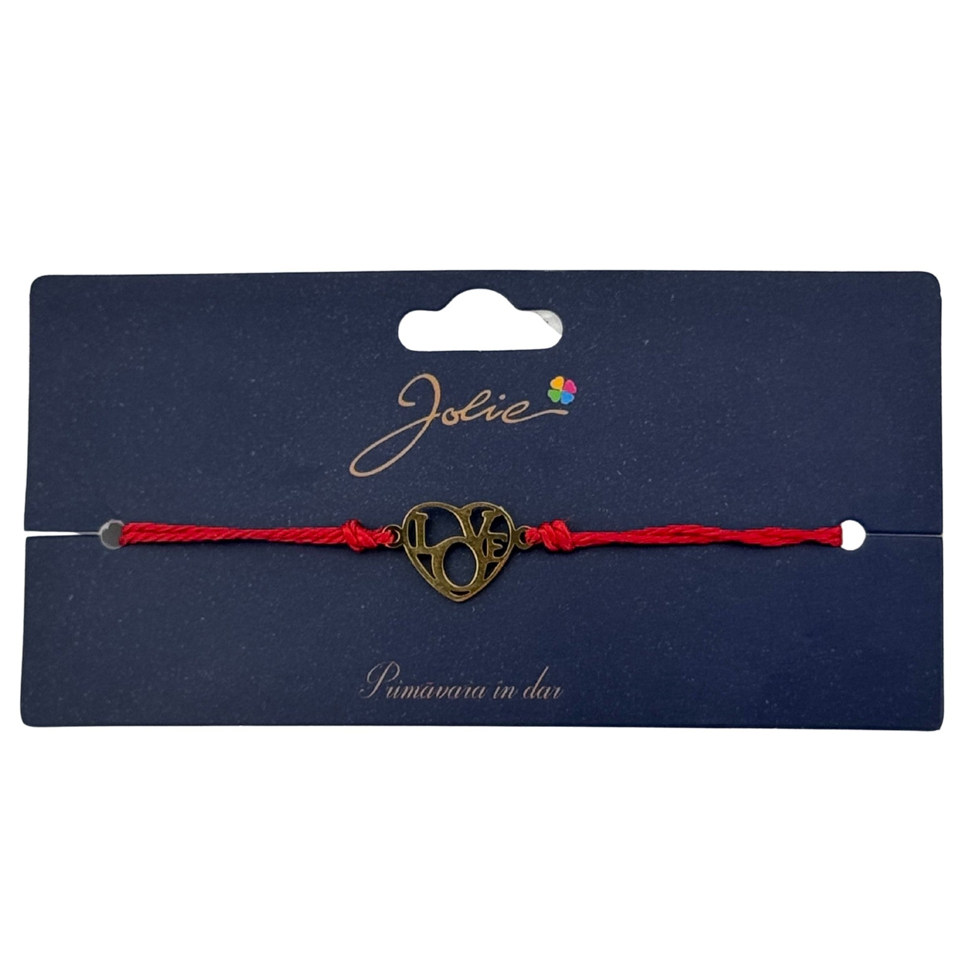 Martisor Bratara Primavara, Textil si Inox, Jolie, Snur Rosu, Model Inima Love, Auriu