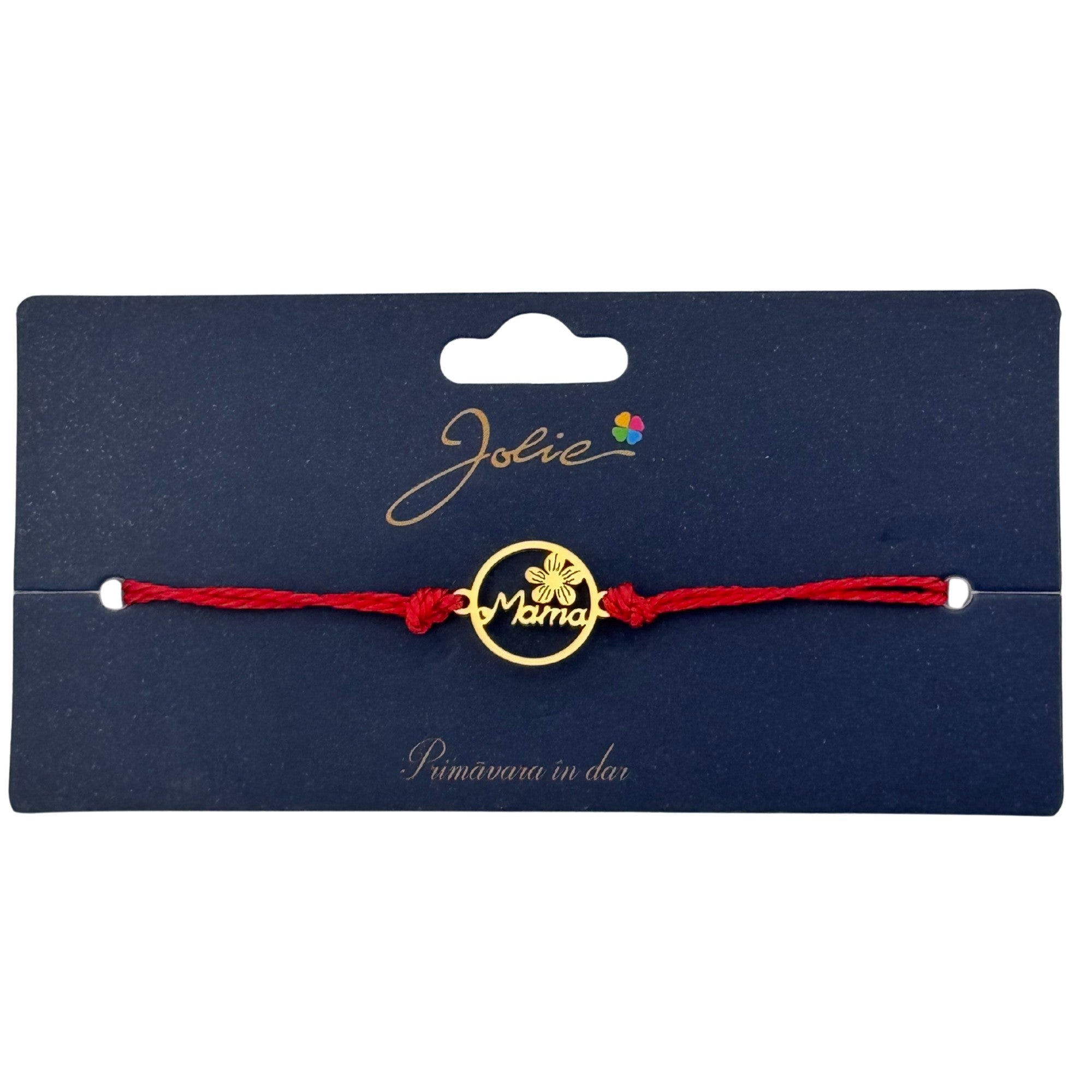 Martisor Bratara Primavara, Textil si Inox, Jolie, Snur Rosu, Model Mama, Auriu