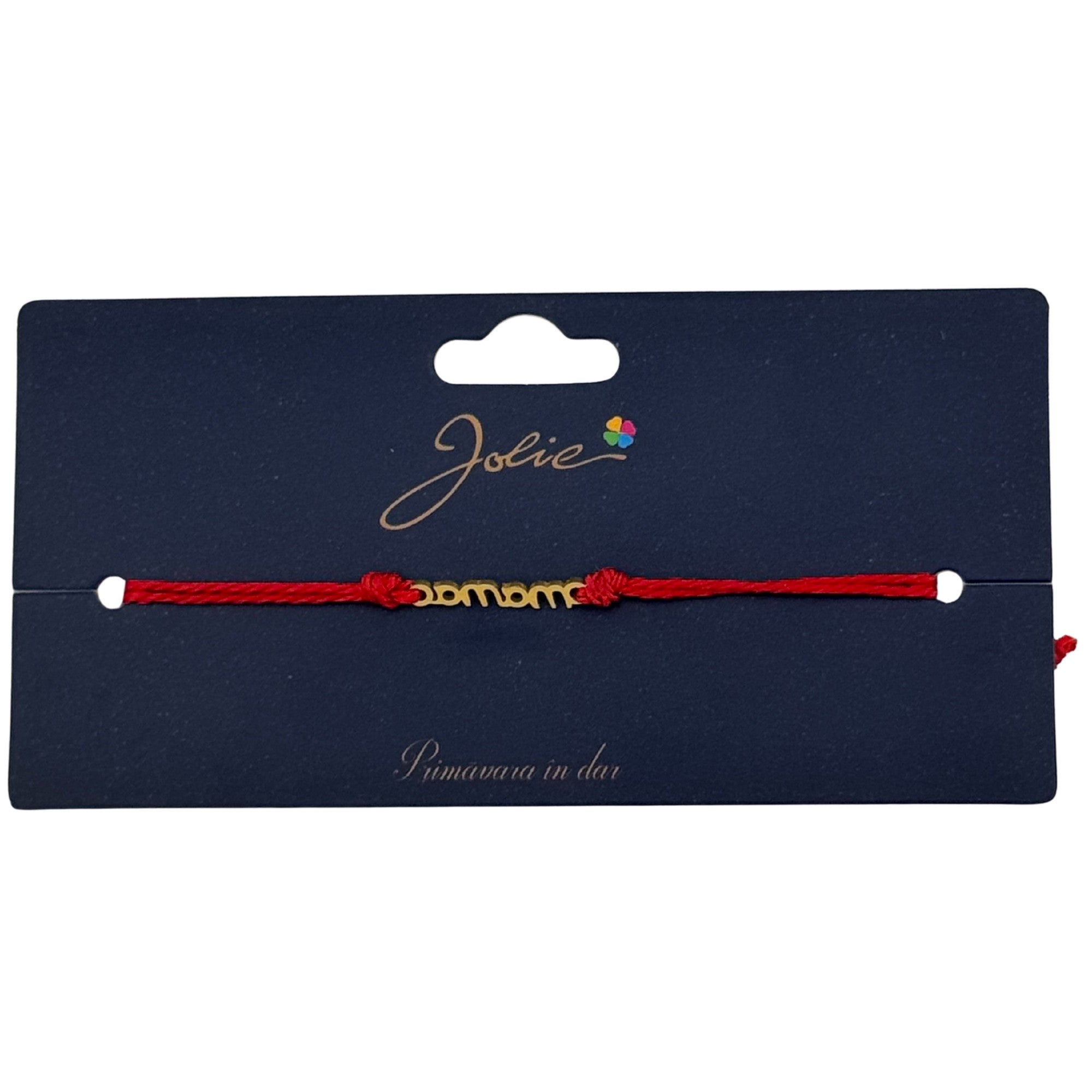 Martisor Bratara Primavara, Textil si Inox, Jolie, Snur Rosu, Model Scris Mama, Auriu