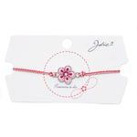 Martisor tip Bratara Traditionala cu Pandantiv, Jolie, Model Floare, Snur Impletit Alb/Rosu, Dimensiune Pandativ Aprox