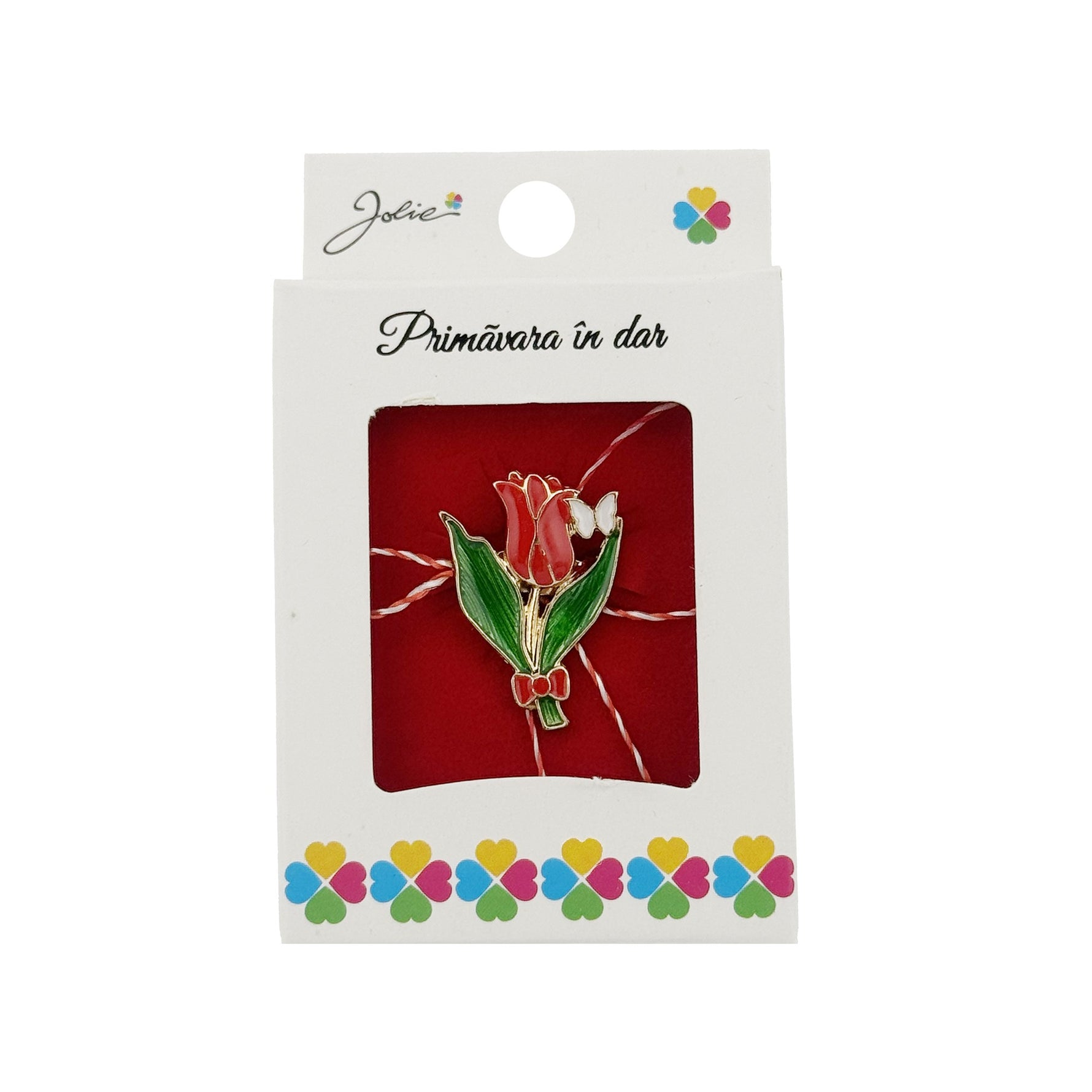 Martisor Brosa, Jolie, Model Lalea, Metal Emailat in Culori, Sistem de Prindere cu Ac, Dimensiune 2.5–3 cm, Ambalaj