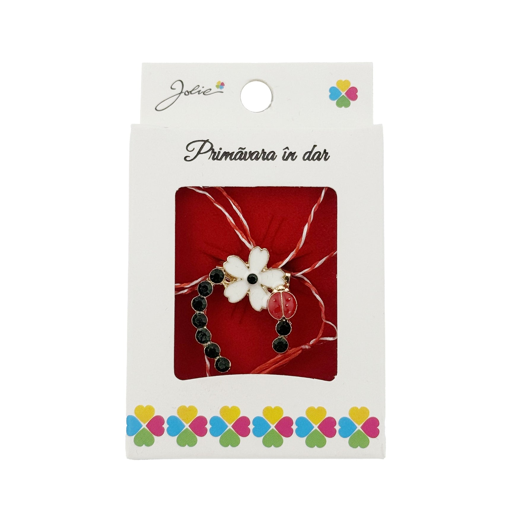 Martisor Brosa, Jolie, Model Potcoava cu Floare Alba, Metal Emailat in Culori, Sistem de Prindere cu Ac, Dimensiune