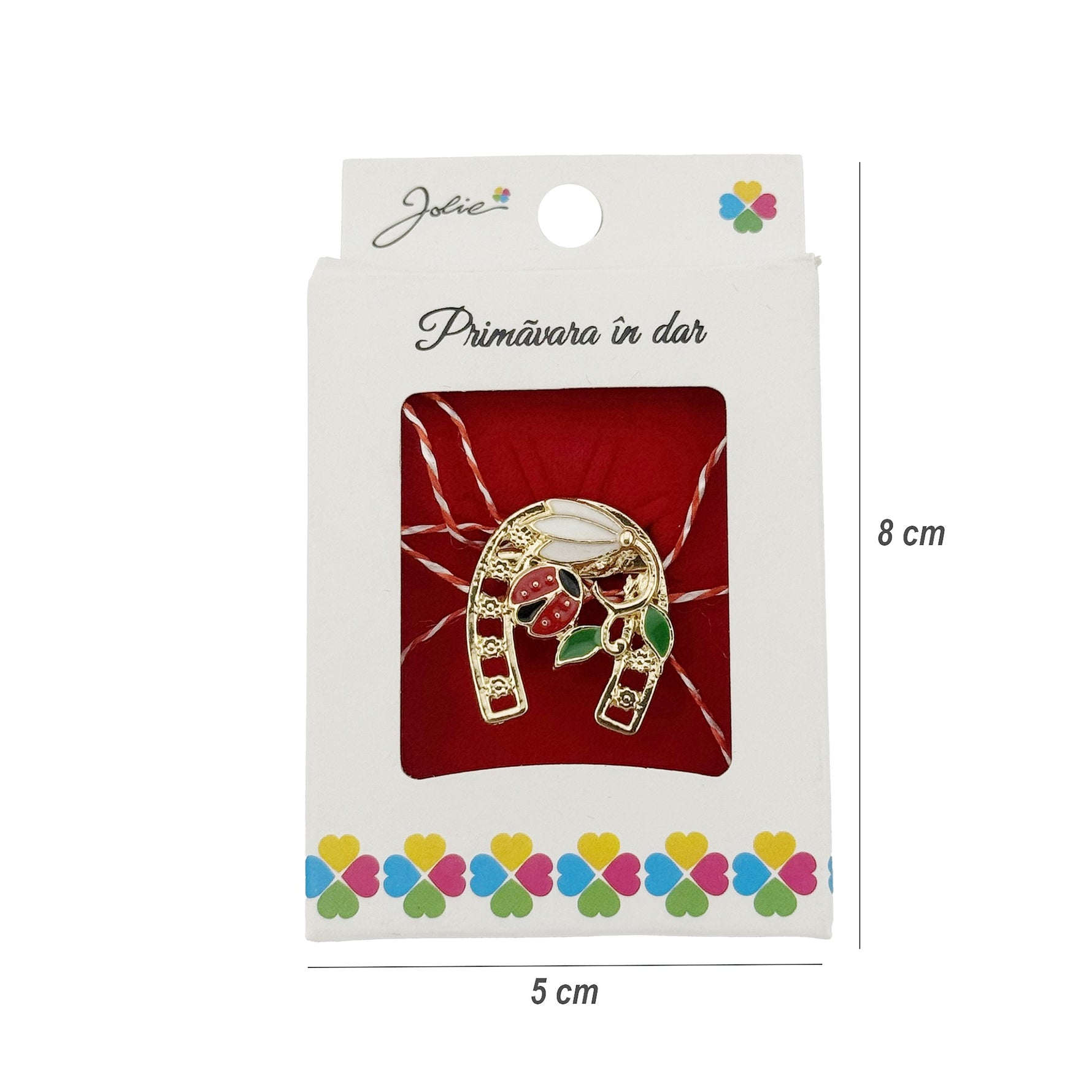 Martisor Brosa, Jolie, Model Potcoava cu Ghiocel si Buburuza, Metal Emailat in Culori, Sistem de Prindere cu Ac,