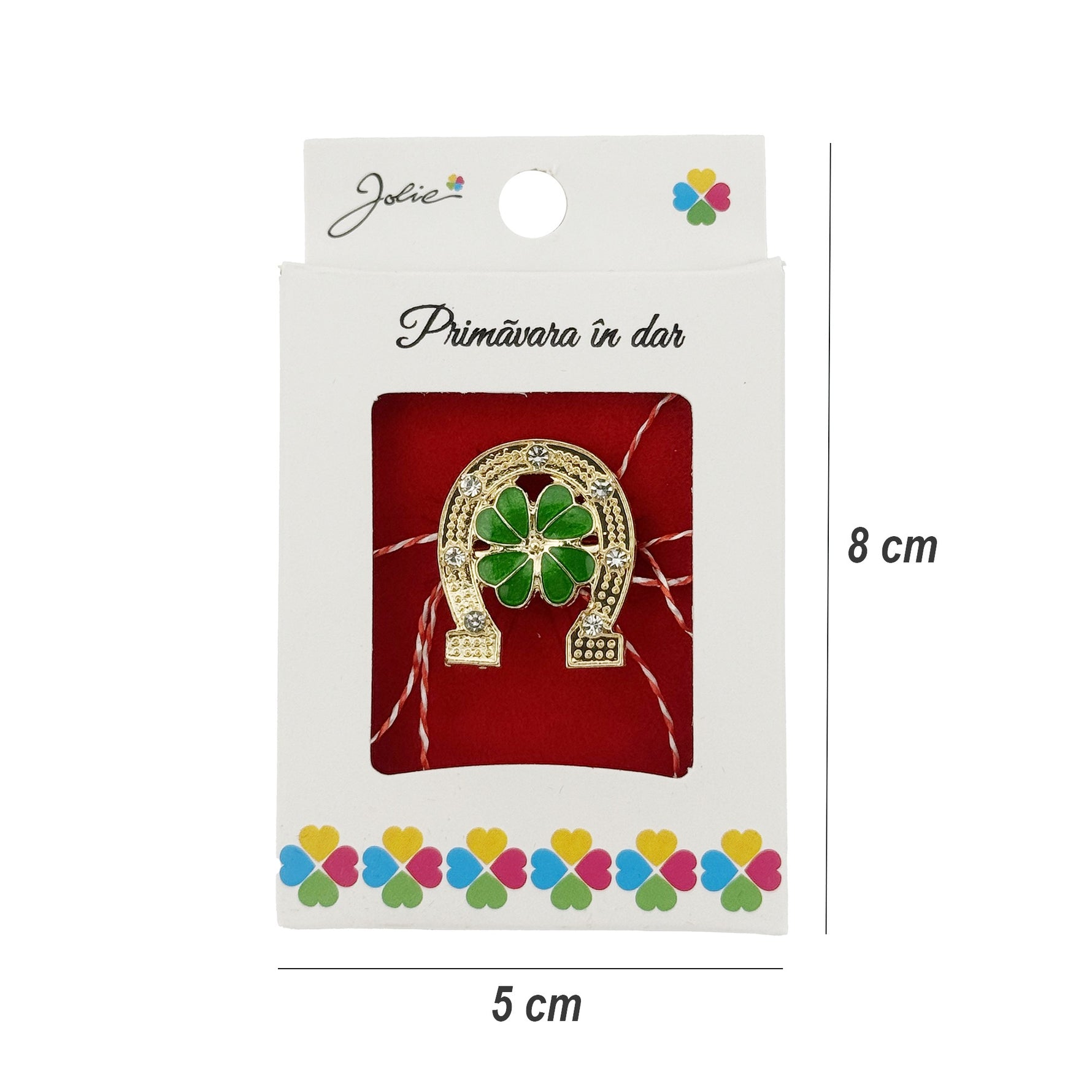 Martisor Brosa, Jolie, Model Potcoava cu Trifoi, Metal Emailat in Culori, Sistem de Prindere cu Ac, Dimensiune 2.5–3