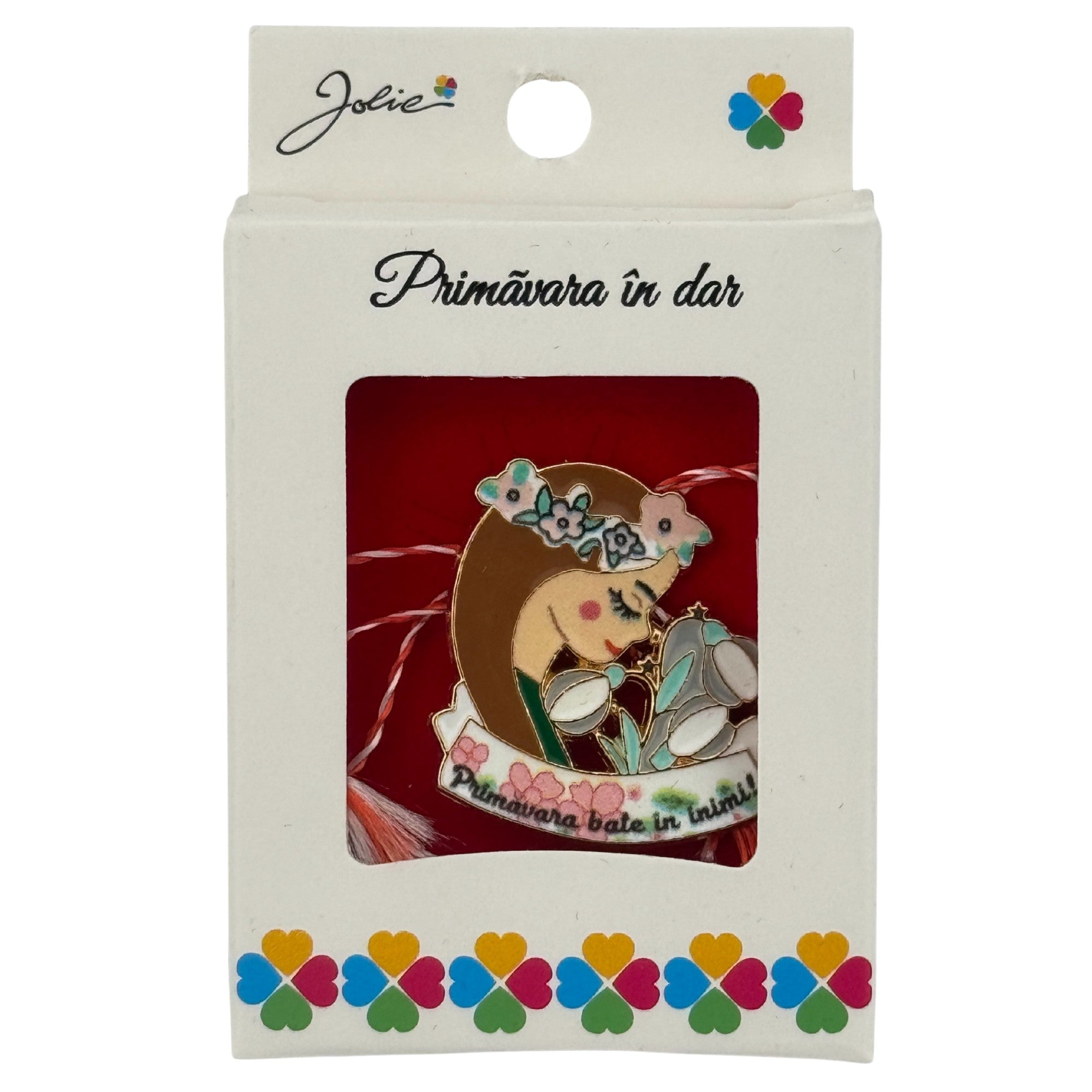 Martisor Brosa Mica in Cutie, Jolie, Design cu Mesaj, Material Metal, Dimensiune 2.5-3 cm, Model Traditional Fata cu