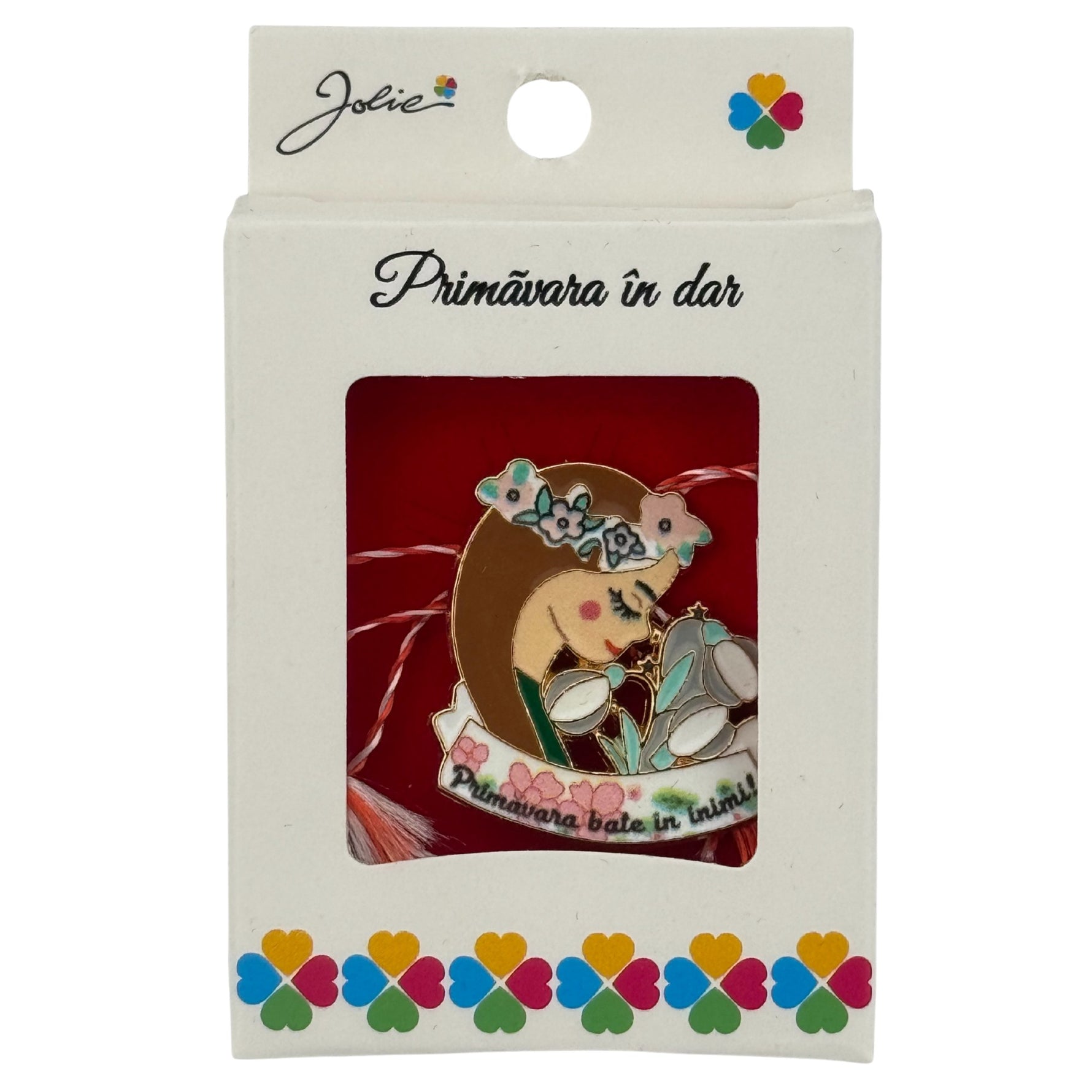 Martisor Brosa Mica in Cutie, Jolie, Design cu Mesaj, Material Metal, Dimensiune 2.5-3 cm, Model Traditional Fata cu