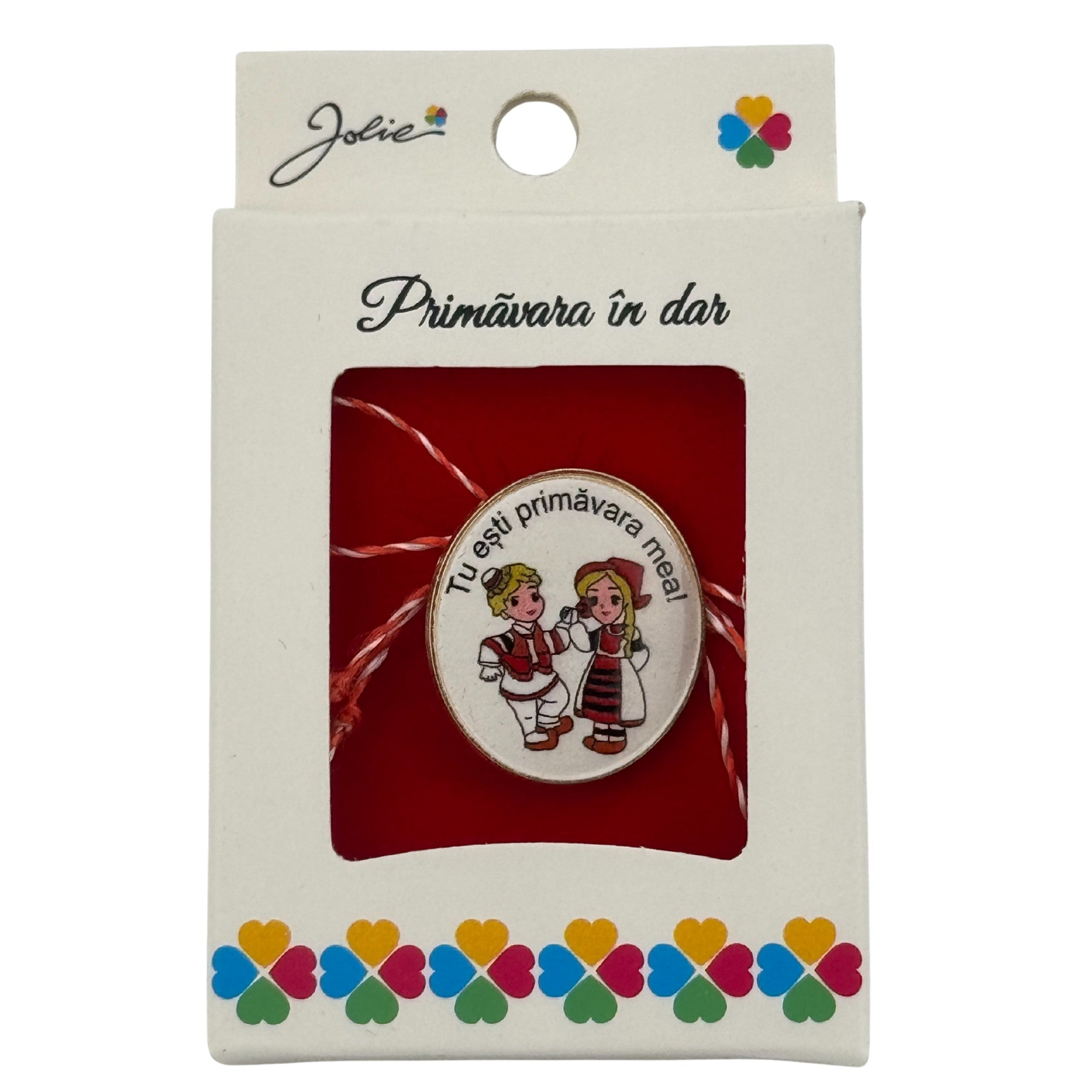 Martisor Brosa Mica in Cutie, Jolie, Design cu Mesaj, Material Metal, Dimensiune 2.5-3 cm, Model Traditional Fata si