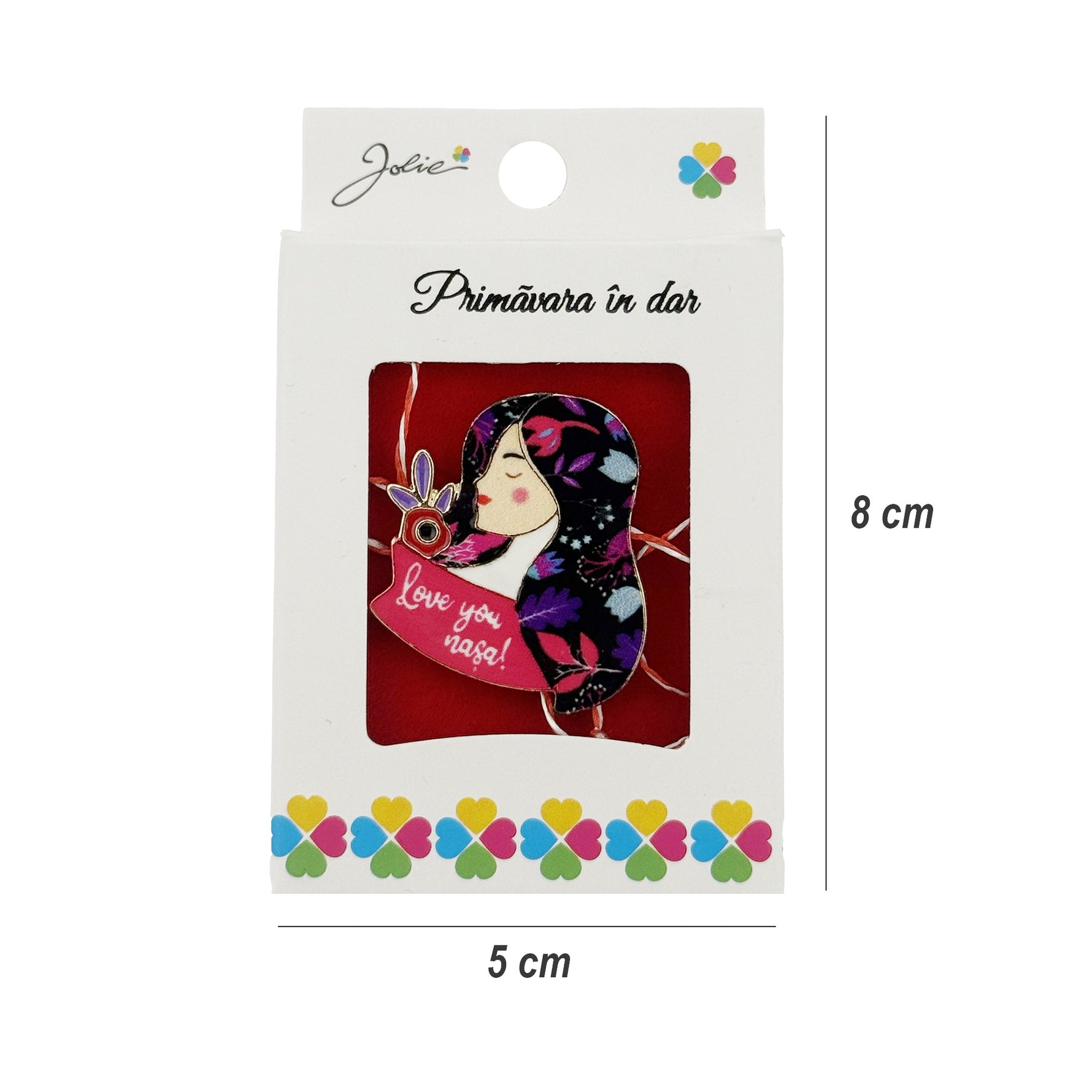 Martisor Brosa, Jolie, Model Love You Nasa, Metal Emailat in Culori, Sistem de Prindere cu Ac, Dimensiune 2.5–3 cm,